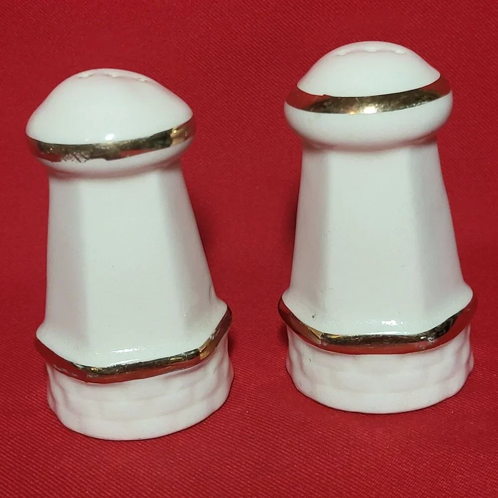 Vintage Lighthouse Salt and Pepper Shaker Gold Trim Set of 2